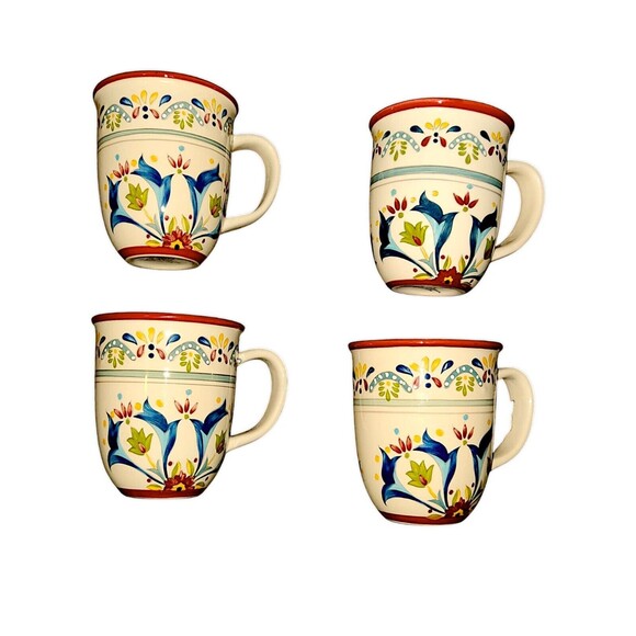 Bobby Flay Sevilla Coffee Tea Mug Red Rim Set Of 4 - Picture 2 of 5